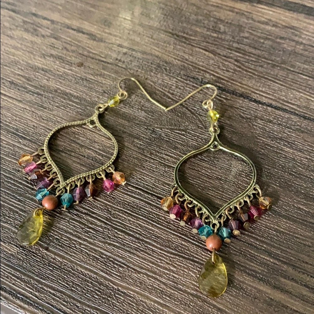 Gold Beaded Chandelier Earrings
